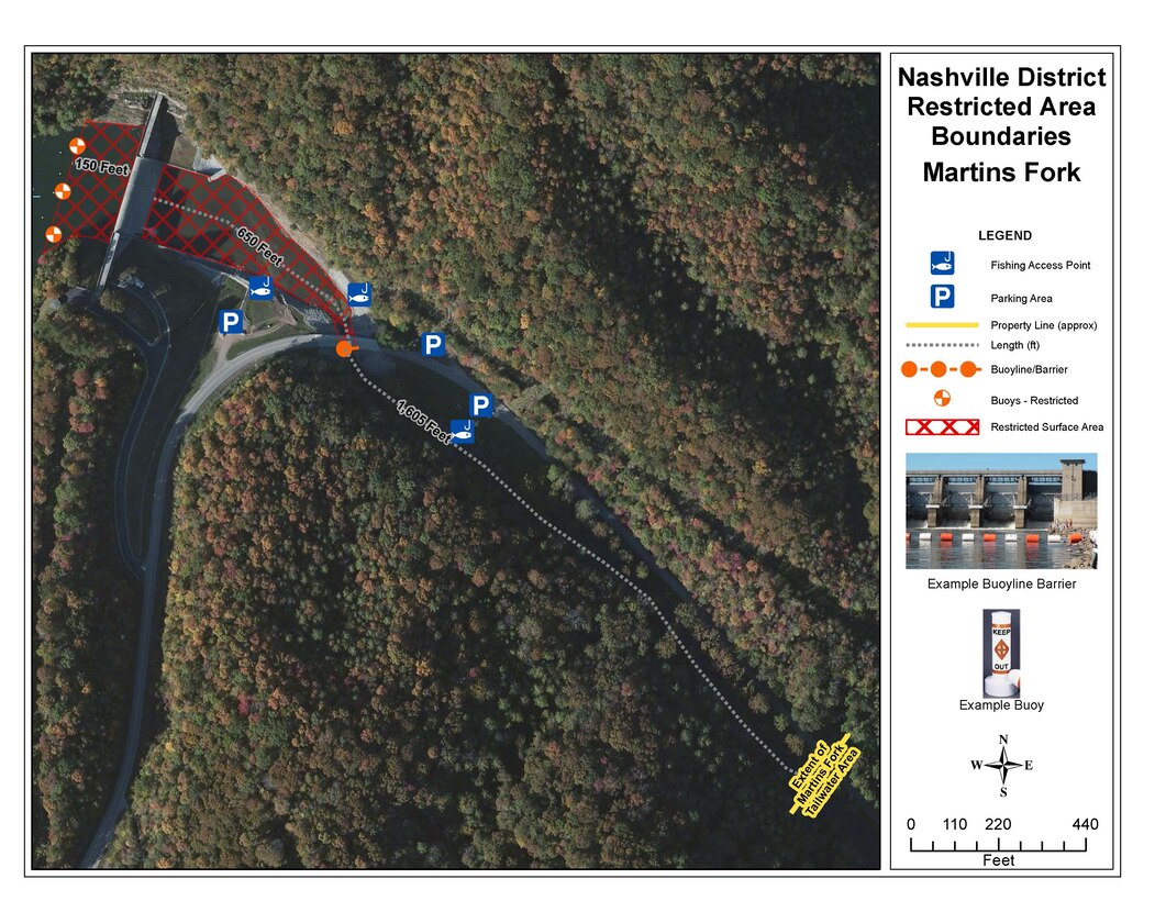 Nashville District Restricted Area Boundaries at Martins Fork Dam, Harlan, Ky. (USACE image)
