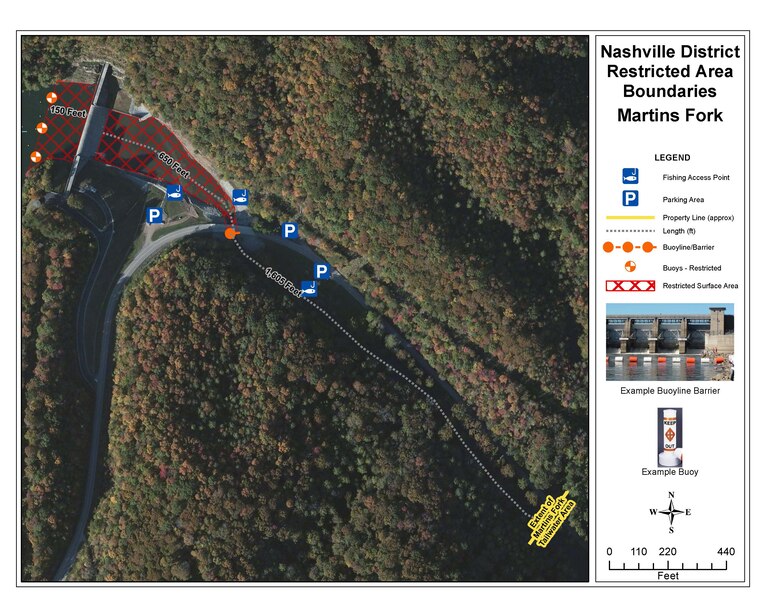 Nashville District Restricted Area Boundaries at Martins Fork Dam, Harlan, Ky. (USACE image)