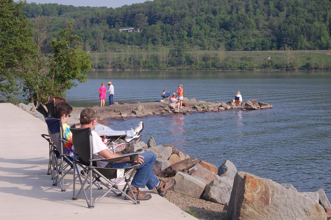 Park visitors enjoy relaxation and fishing at one of the Corps lakes.