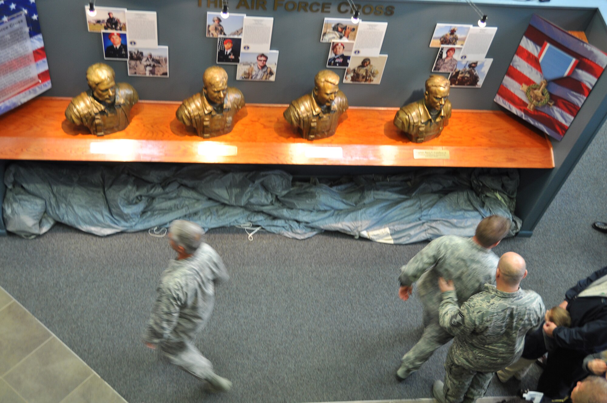Four bronze busts in the likeness of Air Force Cross recipients were unveiled at a ceremony honoring the Airmen Dec. 6 at the Combat Control School at Pope Field, N.C. (Air Force Photo by Maj. Lisa Ray / 440 AW/PA)