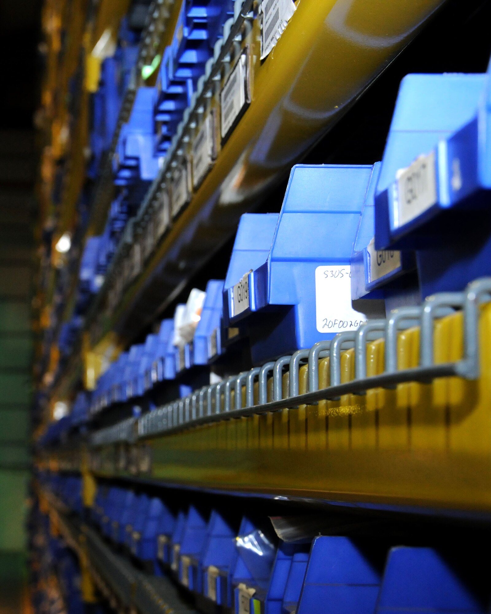 Equipment lines the shelves of the aircraft parts store Dec. 14, 2012, at RAF Mildenhall, England. The store is part of Material Management Flight, which recently won the United States Air Force in Europe Material Management Flight of the Year award. (U.S. Air Force photo by Gina Randall/Released)