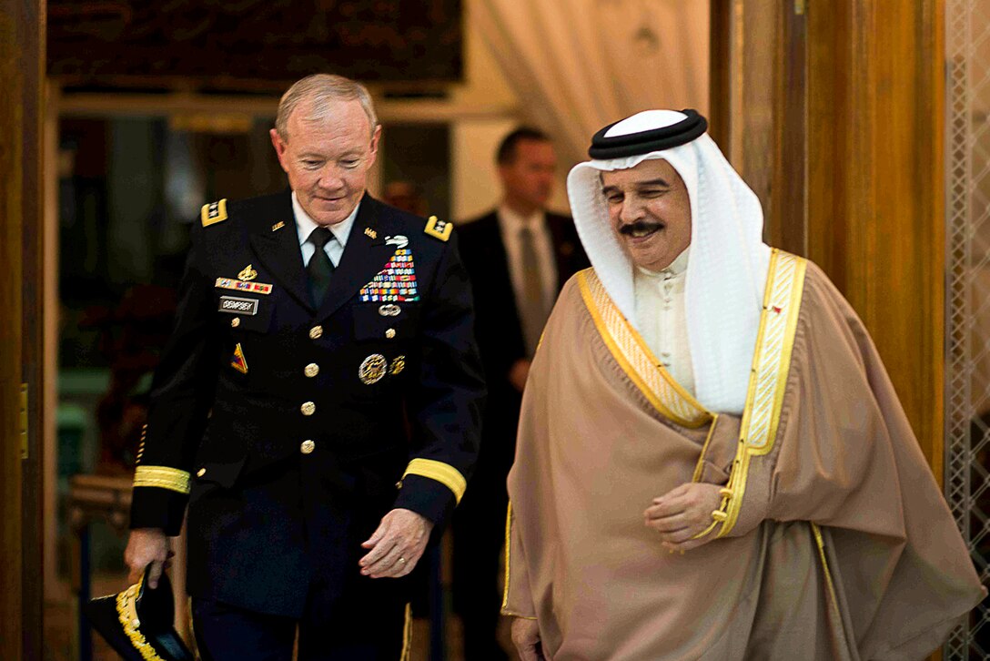 King of Bahrain Hamad bin Isa Al Khalifa meets with U.S. Army Gen Martin E. Dempsey, chairman of the Joint Chiefs of Staff, in Manama, Bahrain, Dec. 13, 2012.  