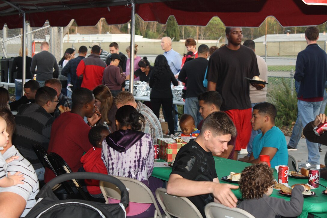 Marines enjoying a delicious dinner.