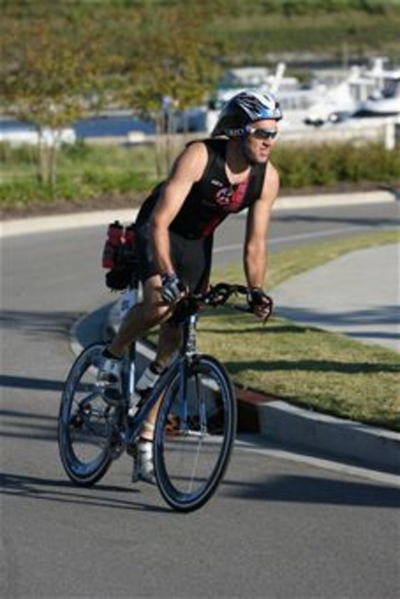 VANDENBERG AIR FORCE BASE, Calif. -- Capt. Sean Glas, a 392nd Training Squadron intercontinental ballistic missile operations training instructor, rides his bike in the 2011 Halfmax National Championship in Myrtle Beach, S.C., Saturday, Oct. 8, 2011. Glas is slated to compete in the International Triathlon Union’s 2012 Long Course Triathlon World Championships on July 29 in Vitoria-Gasteiz, Spain. (Courtesy Photo)