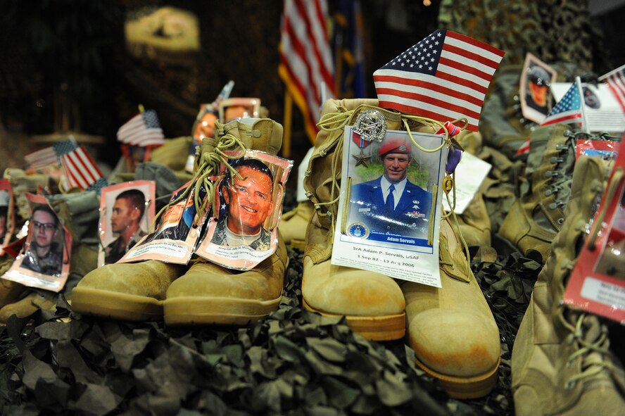 Organizers of the 2012 Pacific Air Forces Commanders and Command Chiefs Warfighter Conference, created a shrine, dedicated to fallen warriors who have paid the ultimate sacrifice for their country, at the Hickam Officers’ Club, Joint Base Pearl Harbor-Hickam, Hawaii, Dec. 12, 2012.  This year’s conference theme paid homage to modern-day heroes. (U.S. Air Force photo/Tech. Sgt. Jerome S. Tayborn)