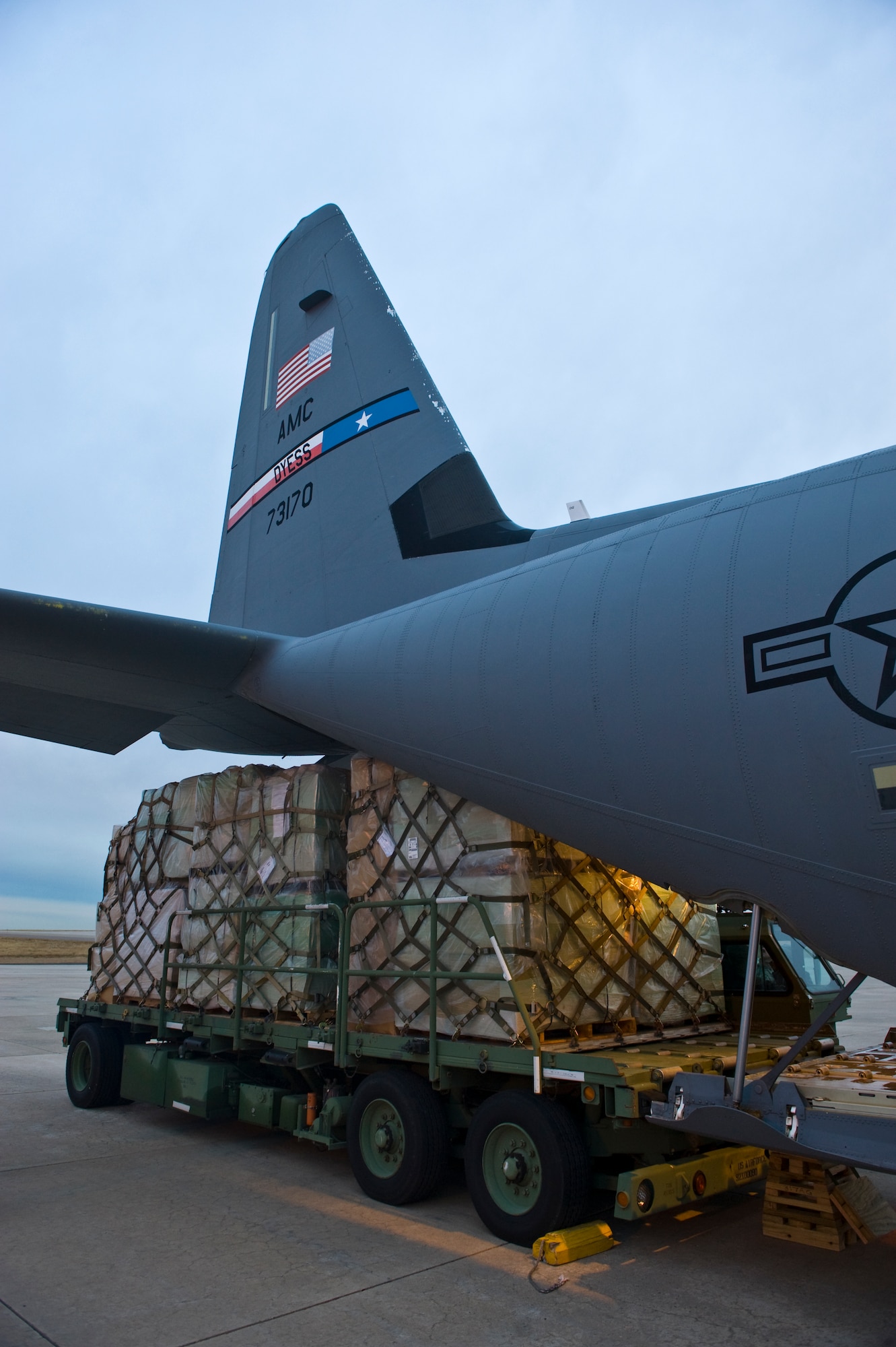 BUCKLEY AIR FORCE BASE, Colo. – Team Buckley provides humanitarian assistance by participating in the Denton Program Dec. 14, 2012. The Denton Program permits the Department of Defense to provide transportation of privately donated cargo to foreign countries using military transportation on a space-available basis. (U.S. Air Force photo by Airman 1st Class Riley Johnson)
