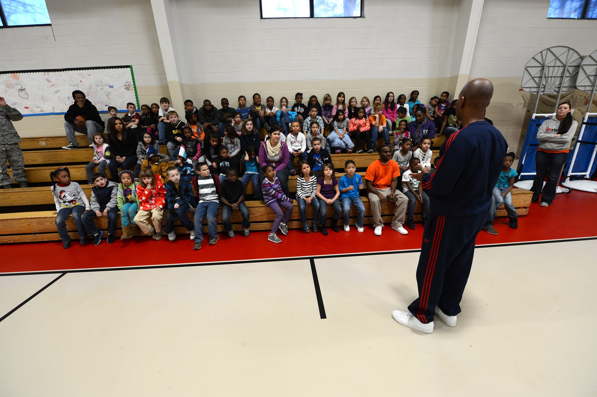 Derrick Stafford, National Basketball Association referee, speaks to kids at the Shaw Air Force Base youth center, S.C., Dec. 14, 2012.  Stafford is in his 25th NBA season and has served twice on the executive board of the NBA Referee Association.  (U.S. Air Force photo by Airman 1st Class Nicole Sikorski/Released)