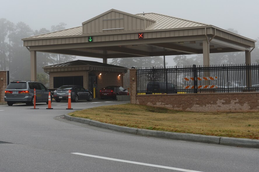 The construction at the main gate of Shaw Air Force Base, S.C. was completed Dec. 17, 2012. The hours of the gate are returning to 24 hours a day, seven days of the week. (U.S. Air Force photo by Airman 1st Class Krystal Jeffers/Released)