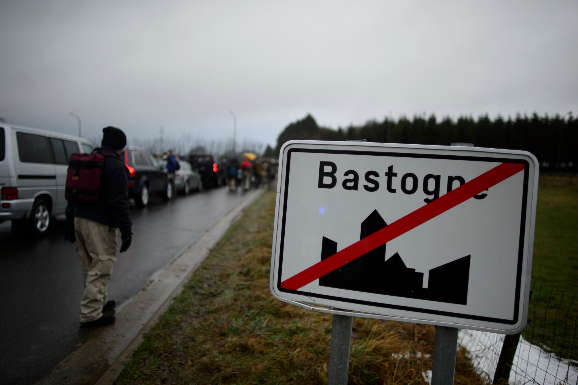 BASTOGNE, Belgium – Participants walk along the route that once served as the perimeter that U.S. forces defended against German military advances in December 1944. This was the 35th Annual Bastogne Historic Walk, and the 68th anniversary of the siege. (U.S. Air Force photo by Staff Sgt. Nathanael Callon/Released)