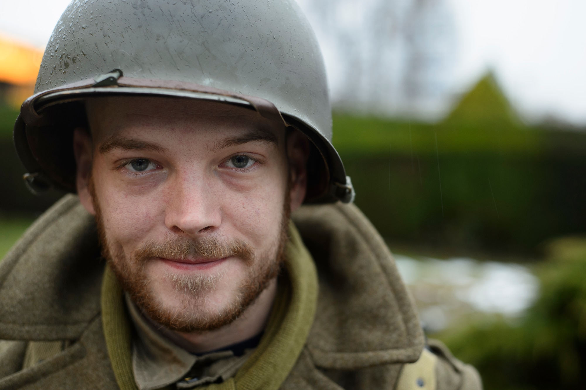 BASTOGNE, Belgium – Steven Chasseur wears his U.S. uniform before the start of the Bastogne Historic Walk Dec. 15, 2012. For participants like Chasseur, who is from Limbourg, Belgium, wearing authentic uniforms from the World War II era serves as a way to preserve history. (U.S. Air Force photo by Staff Sgt. Nathanael Callon/Released)