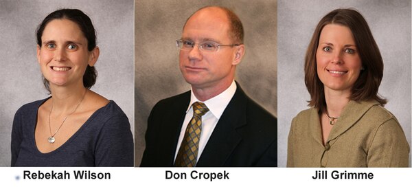 Wilson, Cropek, and Grimme were honored for research that will be used to develop portable biosensors to protect soldiers and the environment.