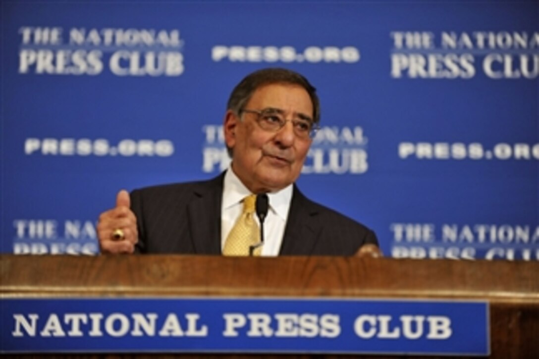 Secretary of Defense Leon E. Panetta addresses an audience of journalists at the National Press Club in Washington, D.C., on Dec. 18, 2012.  Panetta spoke about the changing nature of military conflict and the Department of Defense’s strategy to help shape the force of the 21st century.  