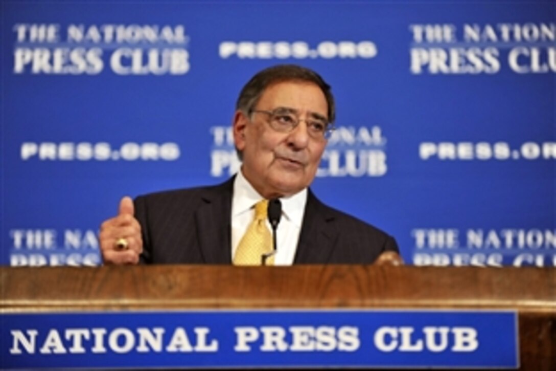 Defense Secretary Leon E. Panetta speaks about the federal budget negotiations and their impact on military strategy at a National Press Club luncheon in Washington, D.C., Dec. 18, 2012.