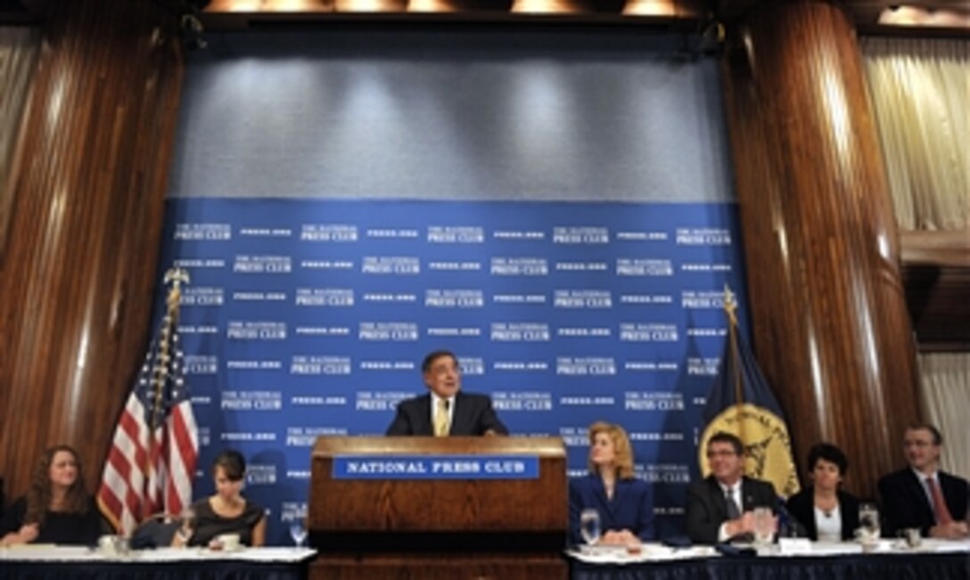Secretary of Defense Leon E. Panetta addresses an audience of journalists at the National Press Club in Washington, D.C., on Dec. 18, 2012.  Panetta spoke about the changing nature of military conflict and the Department of Defense’s strategy to help shape the force of the 21st century.  