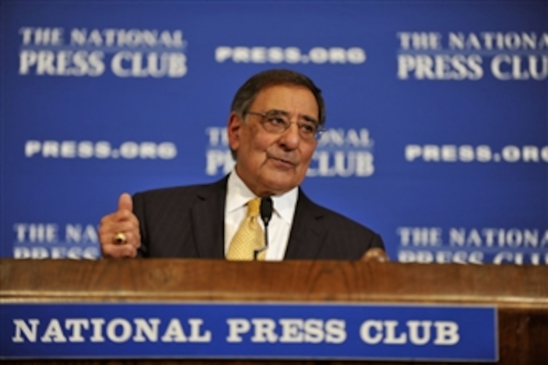 Secretary of Defense Leon E. Panetta addresses an audience of journalists at the National Press Club in Washington, D.C., on Dec. 18, 2012.  Panetta spoke about the changing nature of military conflict and the Department of Defense’s strategy to help shape the force of the 21st century.  