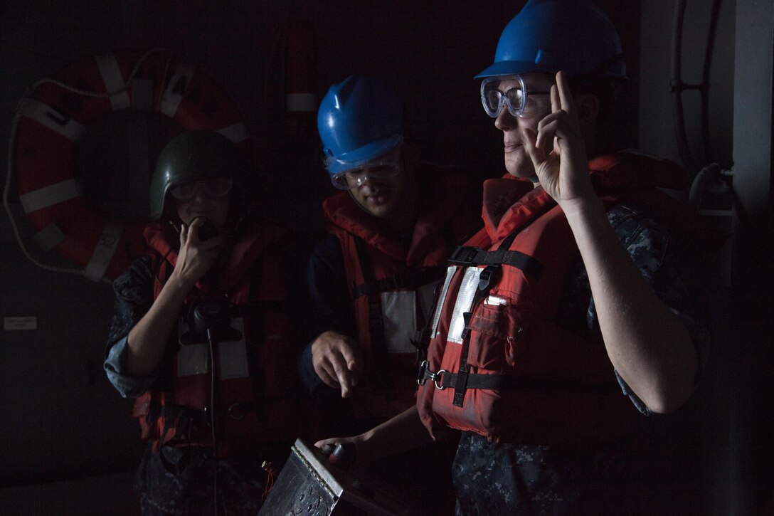 Sailors assigned to the USS Bataan (LHD 5) man the controls of a pump during a refuel at sea as the ship takes on fuel from the USNS Big Horn off the coast of North Carolina, Dec. 16, 2012. The USS Bataan is currently supporting the 26th Marine Expeditionary Unit in a group sail exercise in preparation for their upcoming deployment. The 26th MEU operates continuously across the globe, providing the president and unified combatant commanders with a forward-deployed, sea-based quick reaction force. The MEU is a Marine Air-Ground Task Force capable of conducting amphibious operations, crisis response, and limited contingency operations. The 26th MEU is slated to deploy in 2013. (U.S. Marine Corps photo by Cpl. Christopher Stone/Released)