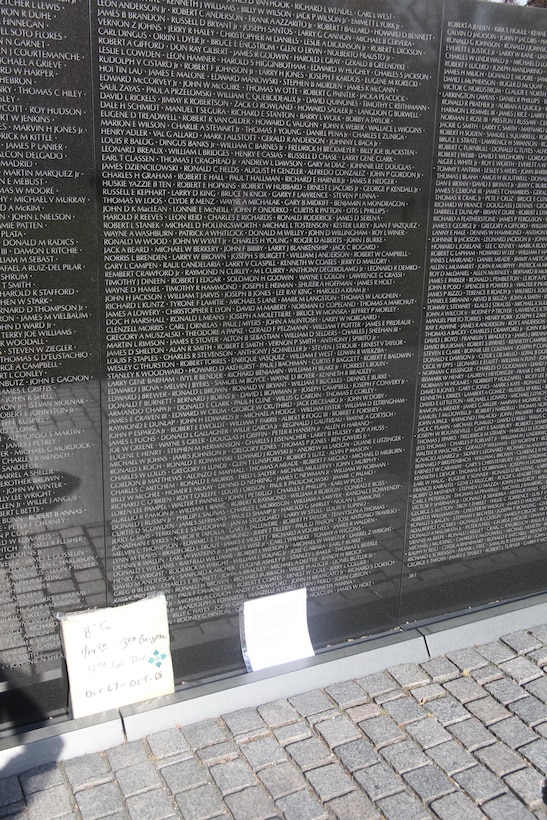 Visitors leave flags, letters and other mementos at the foot of the Vietnam Memorial in Washington D.C. Nov. 10. After so long the mementos are taken and placed in a museum that houses all the things left at the wall.