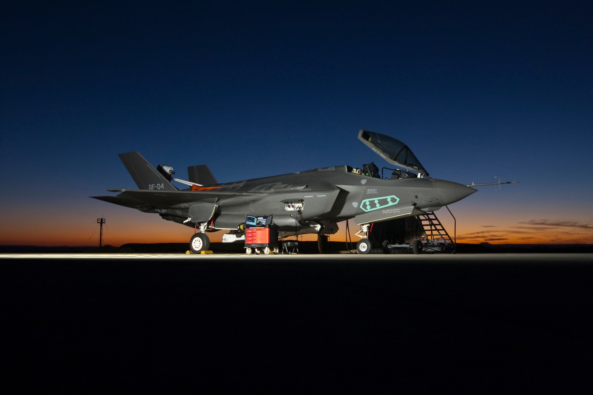 The F-35A, AF-4, can be seen outfitted with a spin recovery chute (SRC) during High Angle of Attack testing accomplished by the F-35 Integrated Test Force team at Edwards Air Force Base, Calif. (Photo by Darin Russell/Lockheed Martin)