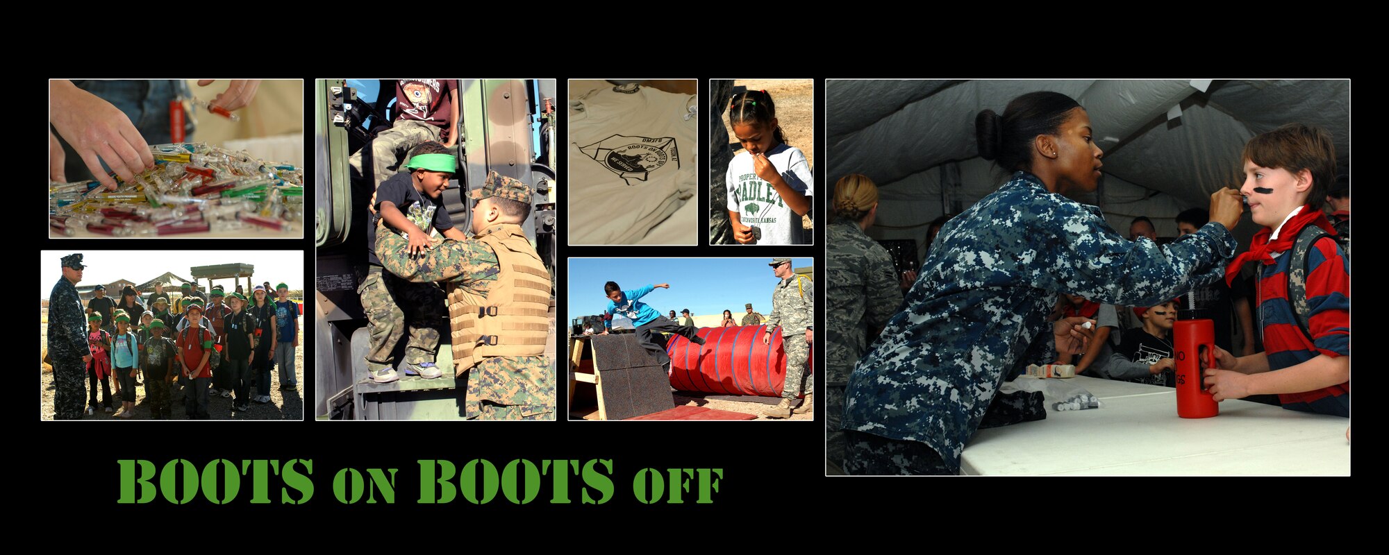D-M hosted "Boots On Boots Off" at Desert Lightning City Davis-Monthan Air Force Base, Ariz., Dec. 10, 2012. The event was a joint effort between D-M, the Naval Reserve Center and the local chapter of Operation Military Kids. Children participated in a mock deployment designed to give them insight into what their parents experience during real-world deployments.