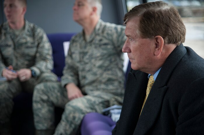 Terry Yonkers, Assistant to the Secretary of the Air Force for Installations, Environment and Logistics, meets with Joint Base Charleston leadership at Wharf Alpha, Dec. 13, 2012, at JB Charleston - Weapons Station, S.C. Yonkers visited JB Charleston to tour various work centers on base and speak with Airmen and Sailors. Yonkers is responsible for providing oversight for all matters pertaining to the formulation, review, and execution of plans, policies, programs, and budgets for installations, energy, environment, safety and occupational health as well as weapon systems logistics support. (U.S. Air Force photo/Airman 1st Class Ashlee Galloway)