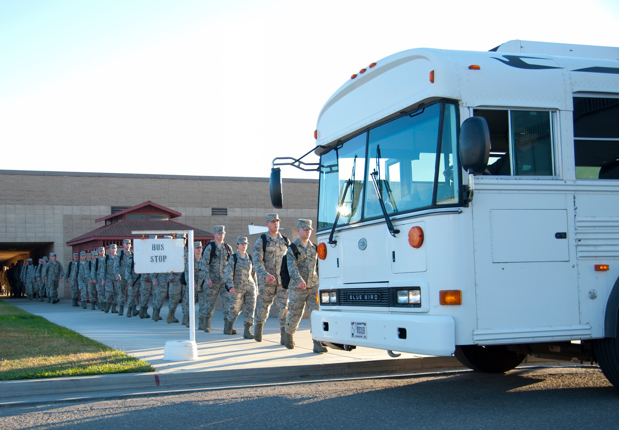 Students leaving the Vehicle Management Technical Schoolhouse at the 344th Training Squadron Det. 1, Vehicle Management Schoolhouse in Port Hueneme, Calif. This detachment educates over 1,500 students. Though many arrive directly from Air Force Basic Training, they can also be civilians, international students and members of other military services.  This world-class training includes basic and advanced fire truck, material handling equipment, vehicle & equipment maintenance, and vehicle management & analysis courses. (U.S. Air Force Photo/Tech. Sgt. Thomas Kessler)