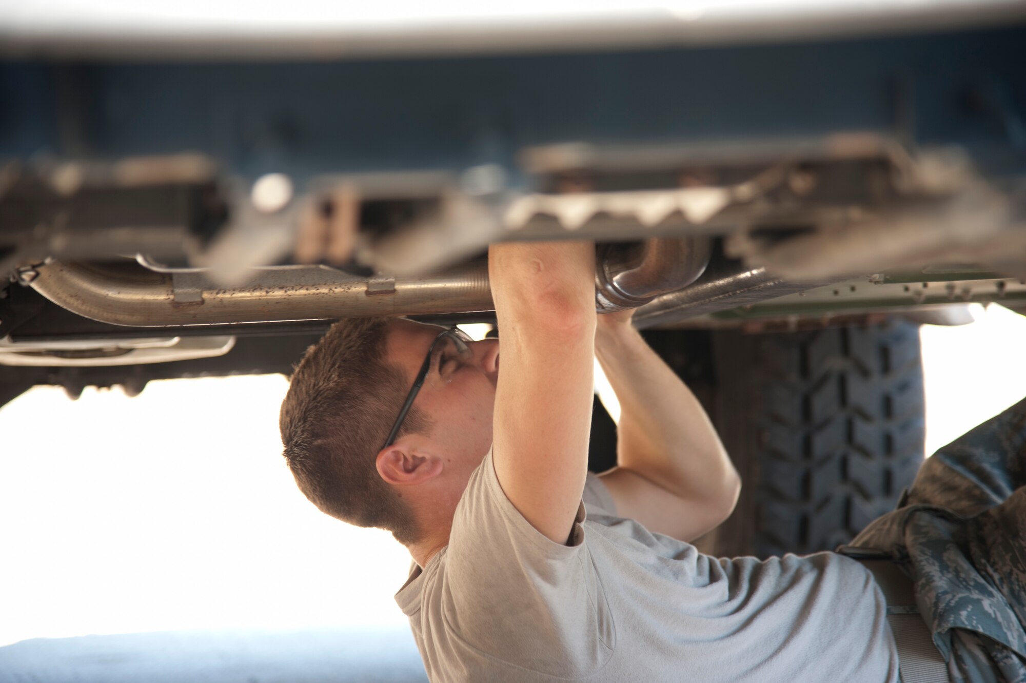 Airman Cody Kirkum, Vehicle and Vehicular Maintenance Apprentice, is troubleshooting a malfunction on a Humvee at the 344th Training Squadron Det. 1, Vehicle Management Schoolhouse in Port Hueneme, Calif. This detachment educates over 1,500 students. Though many arrive directly from Air Force Basic Training, they can also be civilians, international students and members of other military services.  This world-class training includes basic and advanced fire truck, material handling equipment, vehicle & equipment maintenance, and vehicle management & analysis courses. (U.S. Air Force Photo/Tech. Sgt. Thomas Kessler)