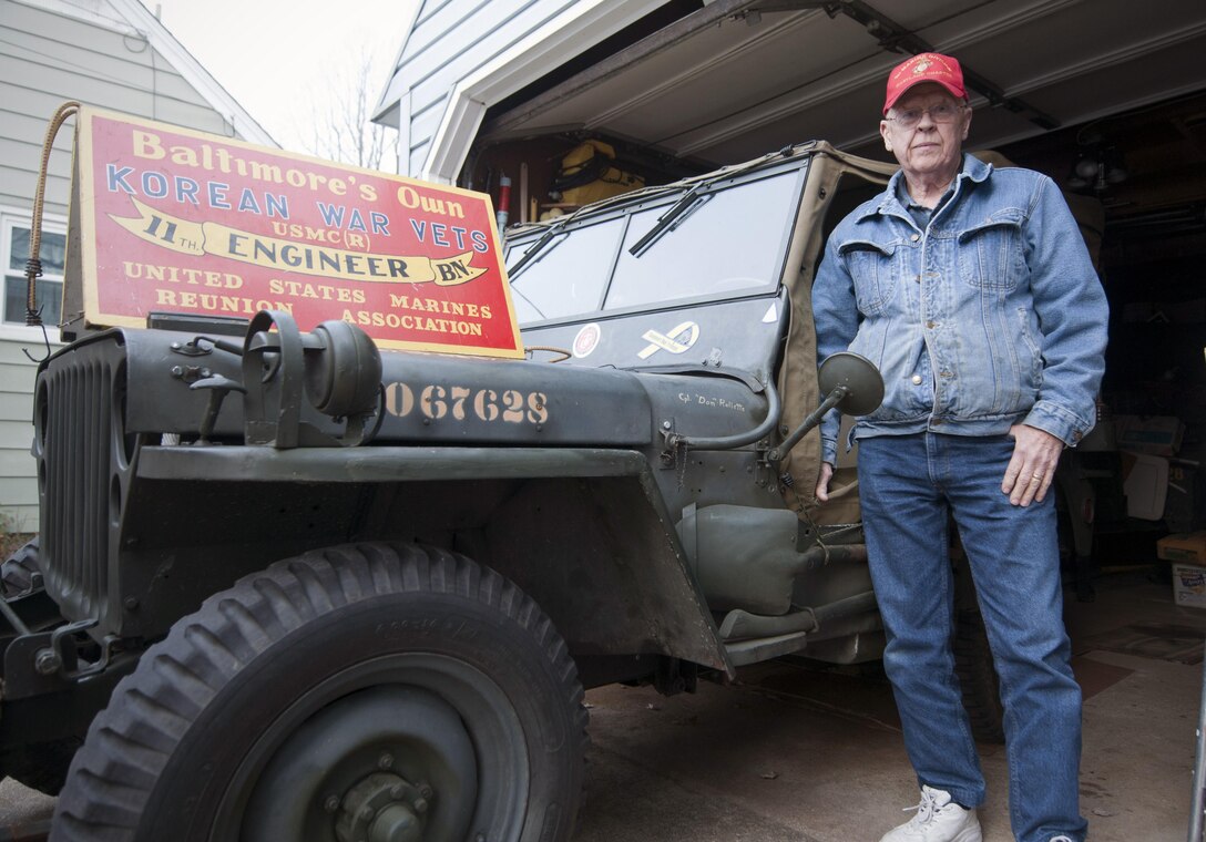 BALTIMORE—Donald Rollette, a retired Reserve Marine, stands beside his favorite collectable, an authentic World War II Marine Corps jeep, in front of his house in Baltimore, Oct. 16, 2012. Rollette has been collecting military items since he was 10 years old, eventually creating a personal museum in his basement. He takes the vehicle to many car shows and military displays where he won countless prizes for its authenticity. Just like all the pieces in his museum, it is an original vehicle with original parts. (U.S. Marine Corps photo by Cpl. Marcin Platek/Released)
