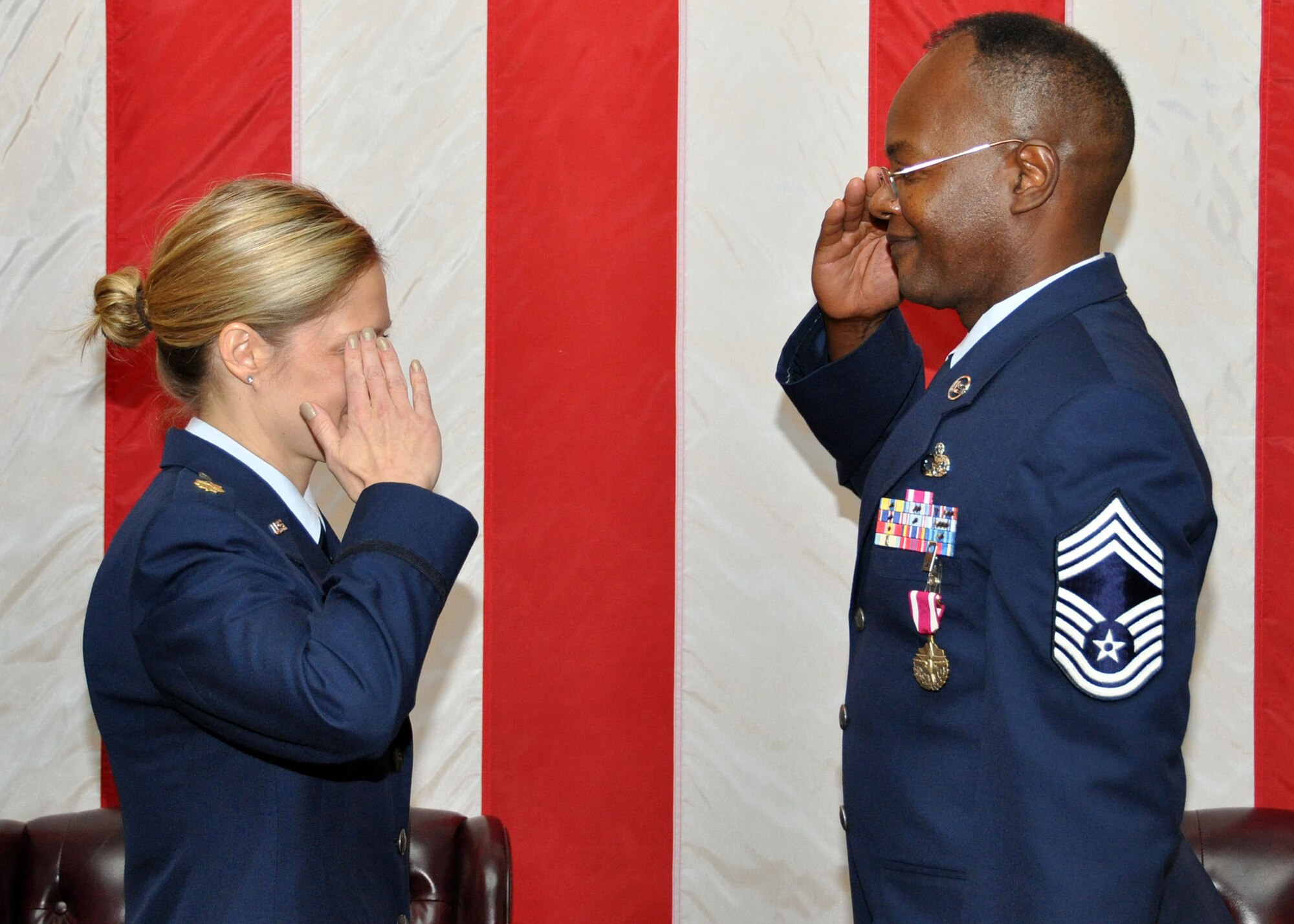 TRAVIS AIR FORCE BASE, Calif. -- Chief Master Sgt. Greg McGee, 945th Aircraft Maintenance Squadron, at his retirement ceremony Dec. 15. (U.S. Air Force photo / Master Sgt. Robert Wade) 
