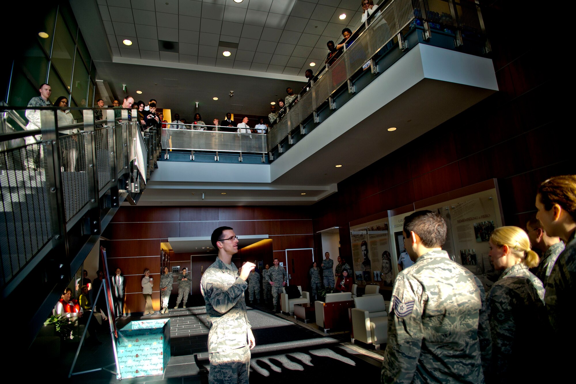 The United States Air Force Band Singing Sergeants sing holiday carols for Air Force District of Washington Airmen at Joint Base Andrews, Md. Dec. 18, 2012. (U.S. Air Force photo by 1st Lt. Ashleigh Peck)