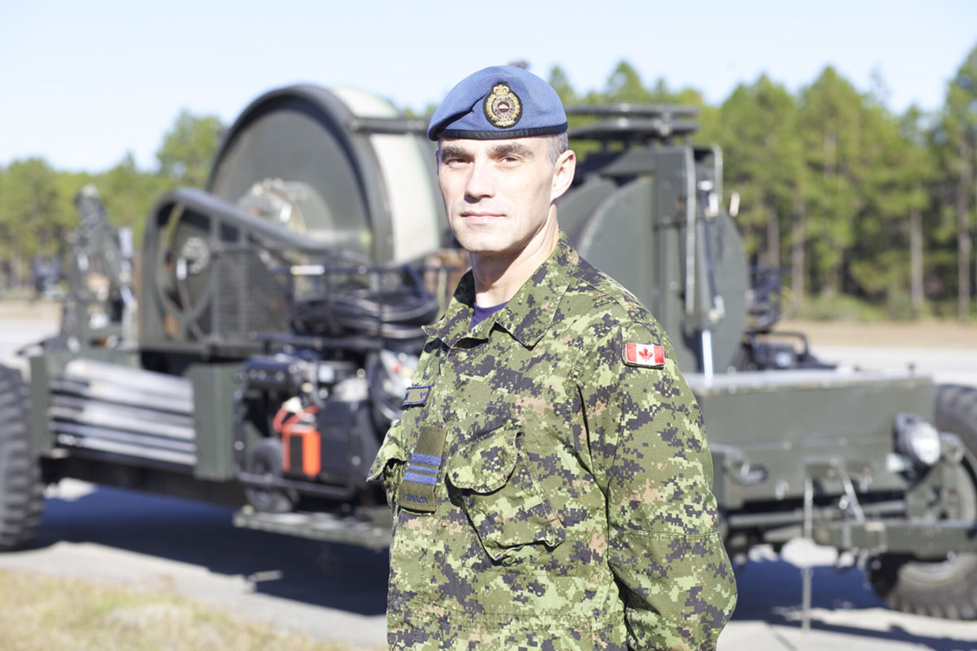 Maj. David Jane, a Canadian Exchange Officer, is the chief of contingency training in the Air Force Civil Engineer Center Readiness Directorate at Tyndall AFB, Fla. Since 1981, the U.S. Air Force and Canadian Forces have conducted mutually beneficial exchanges of officers between the two services in order to build cooperation and maintain capabilities in preparation for possible joint operations. (U.S. Air Force photo by Eddie Green)