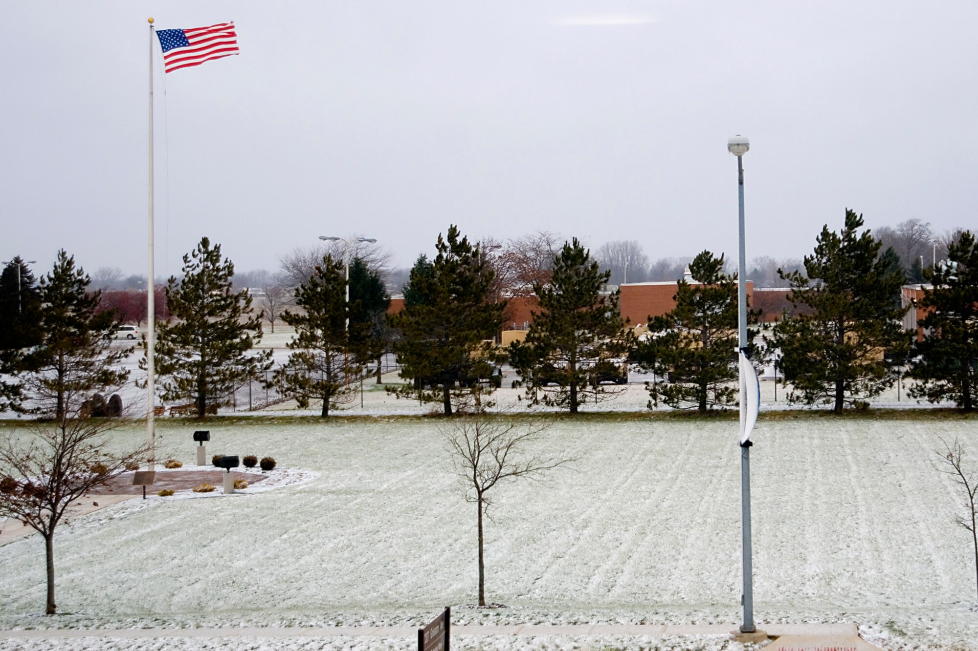 GRISSOM AIR RESERVE BASE, Ind. --  A thin blanket of snow falls on Grissom during the early hours of Dec. 21. That day also signified the first official day of the astronomical winter, determined by the winter solstice. (U.S. Air Force photo/Staff Sgt. Ben Mota)