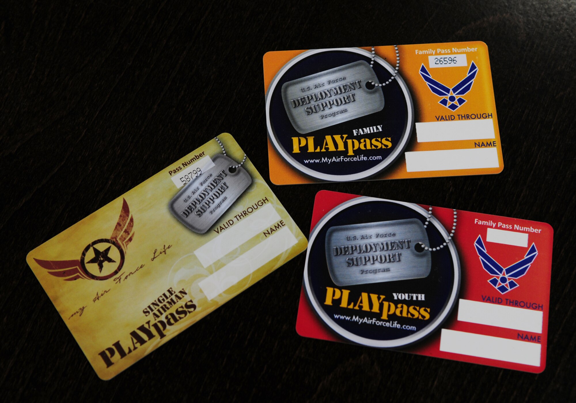 PLAYpasses are available to both single Airmen and those with families, who have been deployed for 30 or more days. The cards provide discounts at various 100th Force Support Squadron facilities, and the program aims to give Airmen a break upon return from deployment through learning, recreation and leisure programs. (U.S. Air Force photo by Karen Abeyasekere)