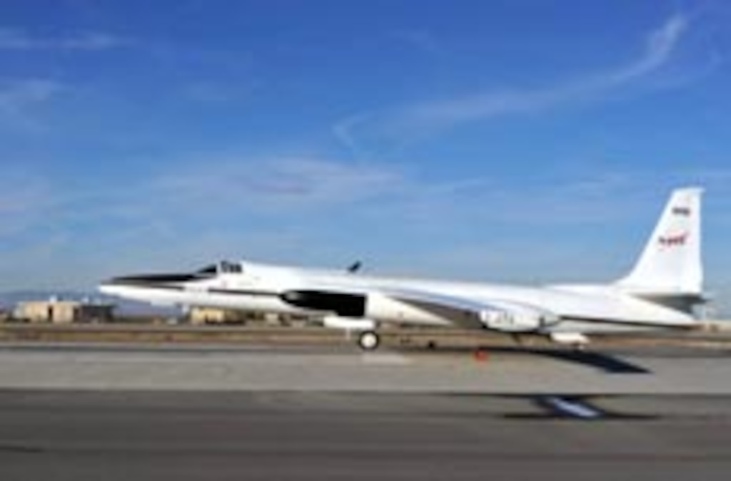 In December 2010, an ER-2 aircraft lifts off with MABEL from NASA's Dryden Flight Research Center in Palmdale Calif., headed for a forested region in the Sierras. NASA scientists have previously measured tree heights and ground topography here, which will be used to better understand what MABEL "sees" from the sky. 