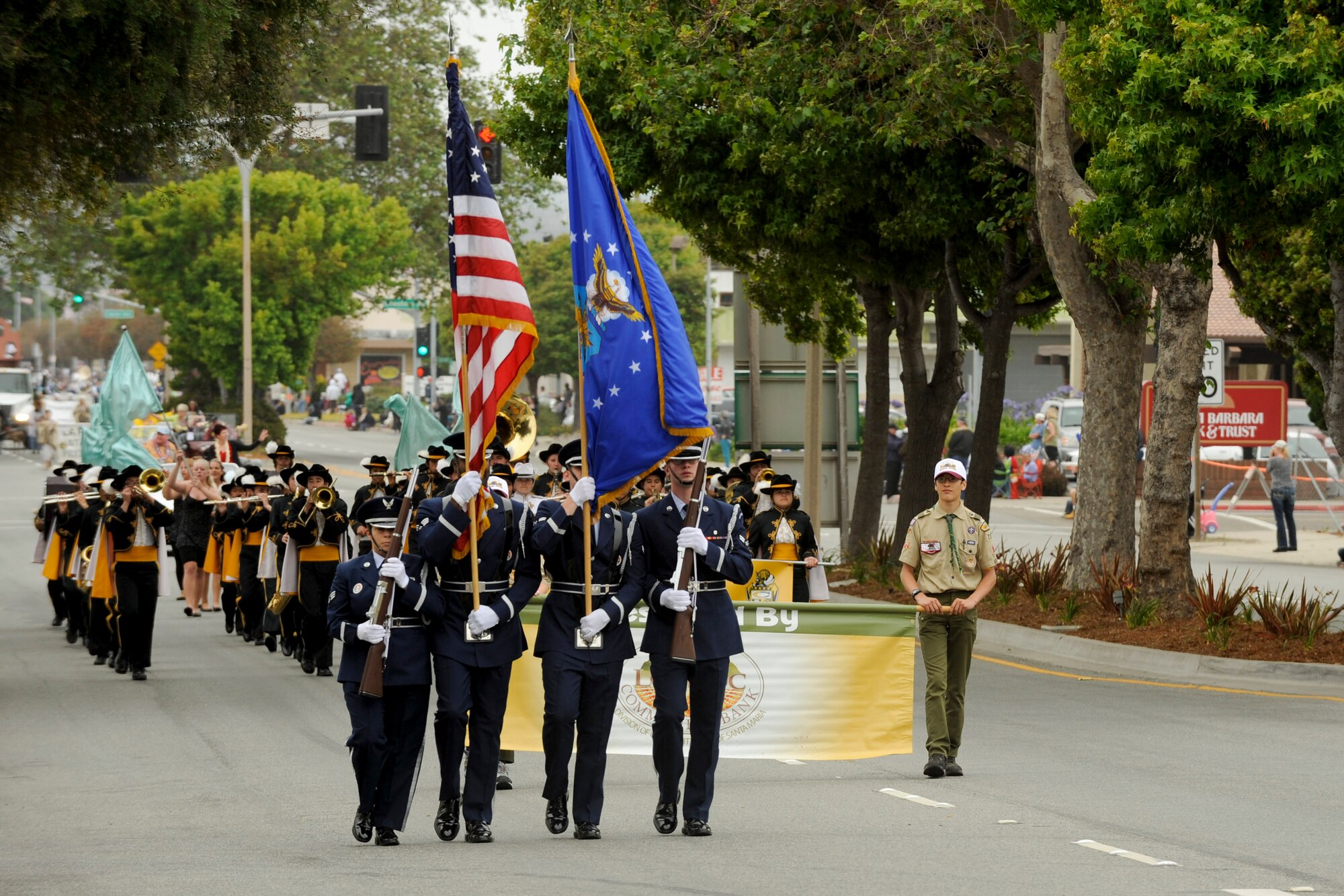 VANDENBERG AIR FORCE BASE, Calif. - The Vandenberg Air Force Base Honor Guard marches during the city of Lompoc's 60th Annual Flower Festival Saturday, June 23, 2012. The parade is part of a five day event that celebrates Lompoc’s flower fields and culture. (U.S. Air Force photo/Staff Sgt. Levi Riendeau)