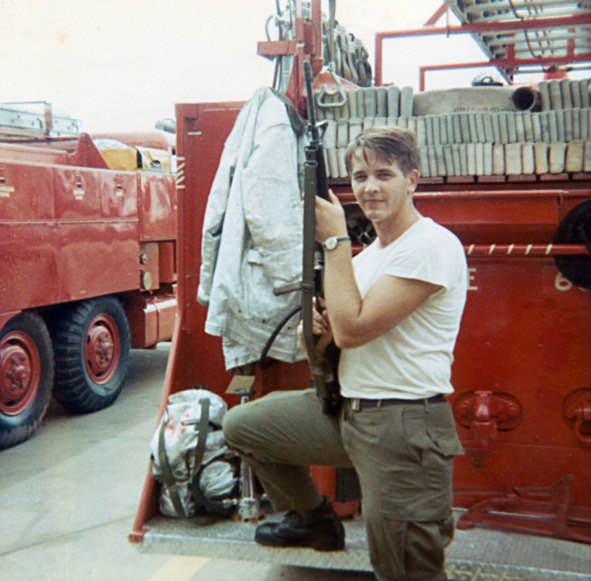 Firefighter Donald Warner outside the fire station at Tan Sun Nhut Air Base, Vietnam in 1970. (Courtesy photo)