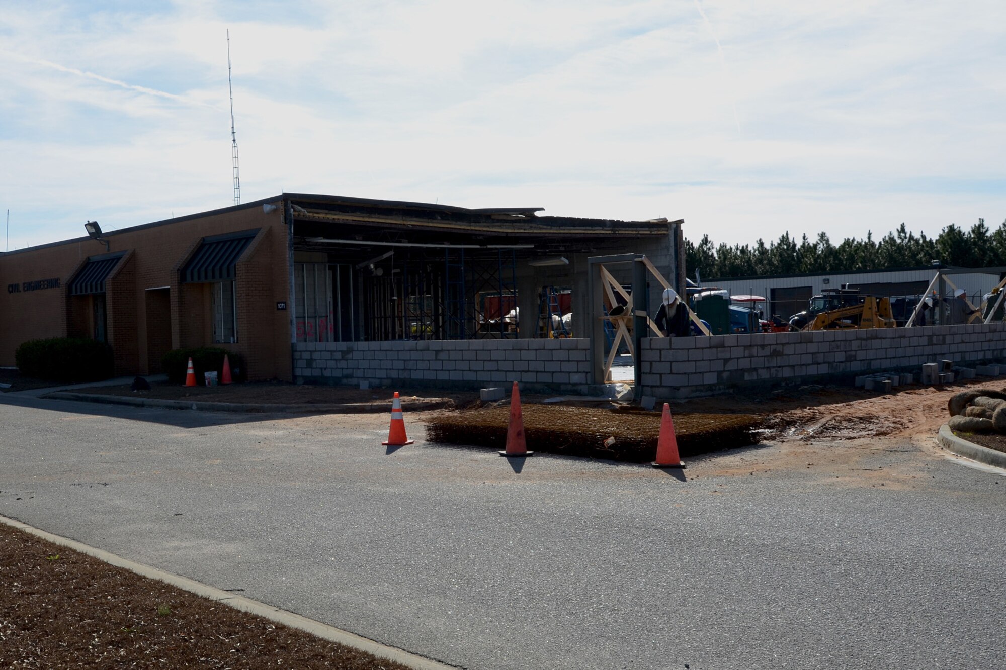 The 169th Civil Engineering Squadron building at McEntire Joint National Guard Base, S.C. is undergoing total renovations Dec. 27, 2012. It is one of several construction projects currently happening at the base.
(National Guard photo by Tech. Sgt. Caycee Watson/Released)
