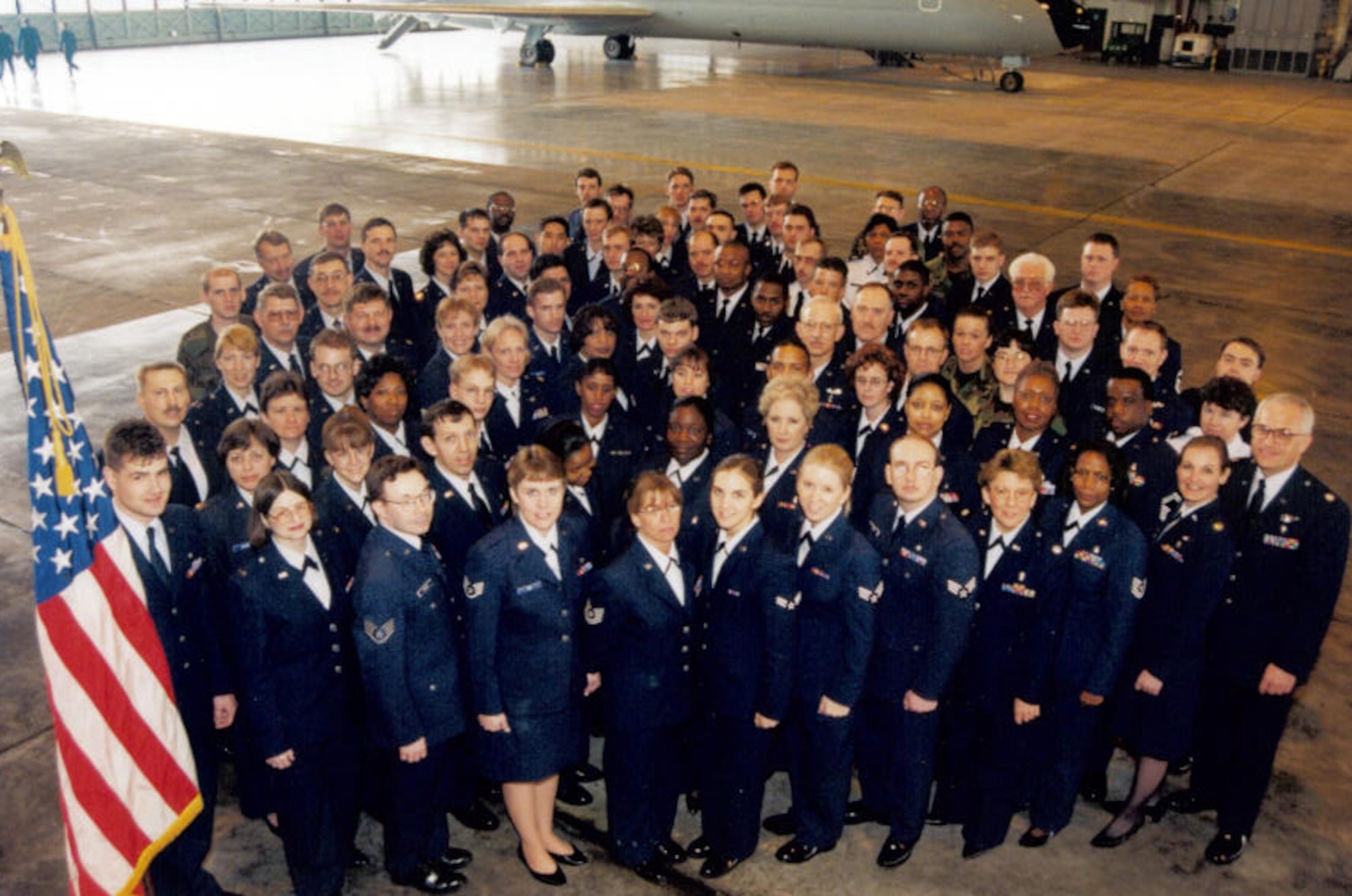 Looking back at the end of an era and yesteryear.  This is a historical look back at the 932nd ASTS from a photo taken in Hangar One back in 1995.  Photo submitted by Lt. Col. Sue Drabing during a discussion with the public affairs office before an upcoming retirement at the unit. 