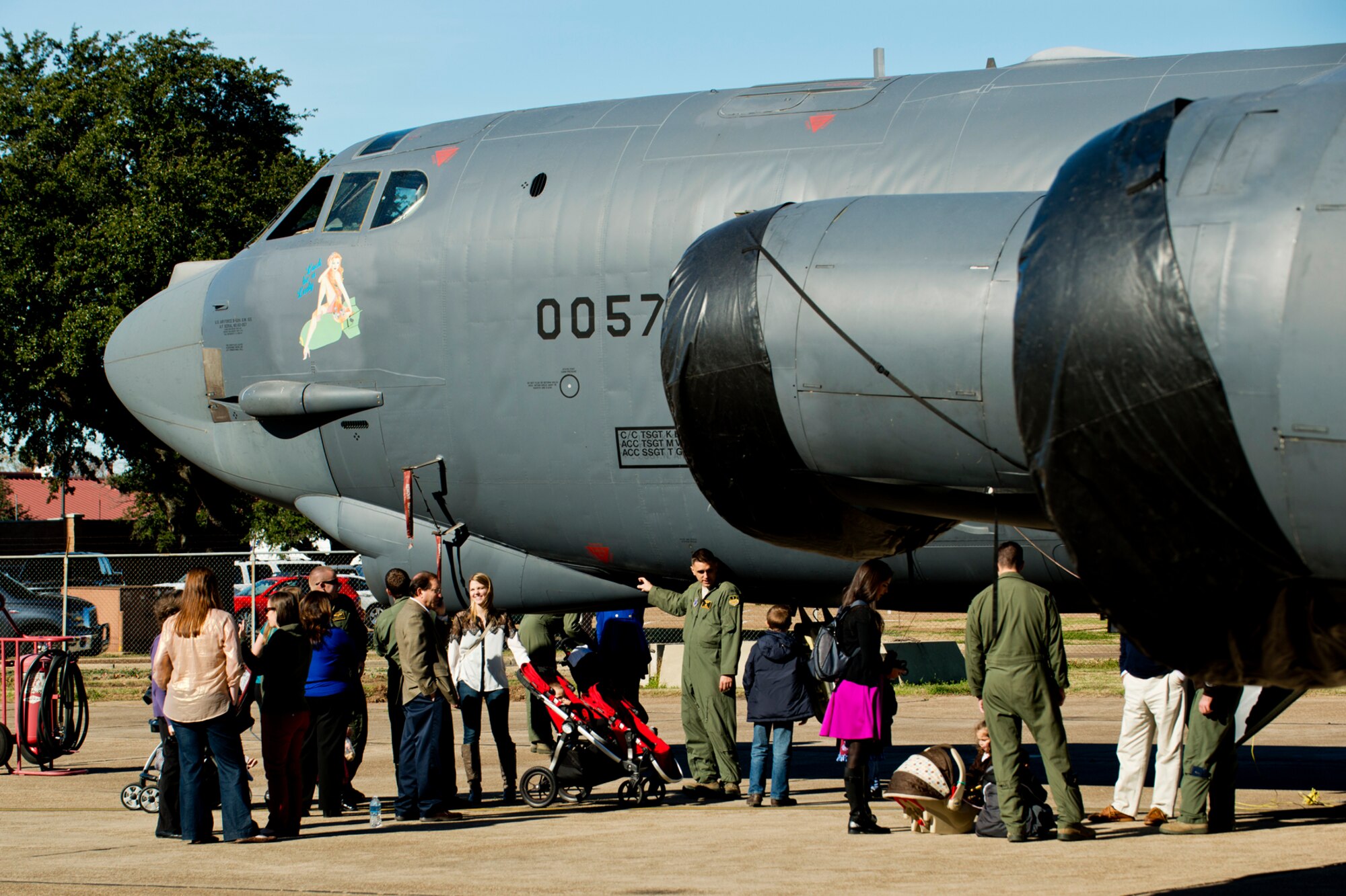 Family and friends of the members of class 12-03 get a tour of a 93rd Bomb Squadron B-52H Stratofortress following a graduation ceremony on Dec. 21, 2012, Barksdale Air Force Base, La. Class 12-03 graduated from the B-52 Formal Training Unit after spending several months at Barksdale learning to fly the B-52. (U.S. Air Force photo by Master Sgt. Greg Steele/Released)