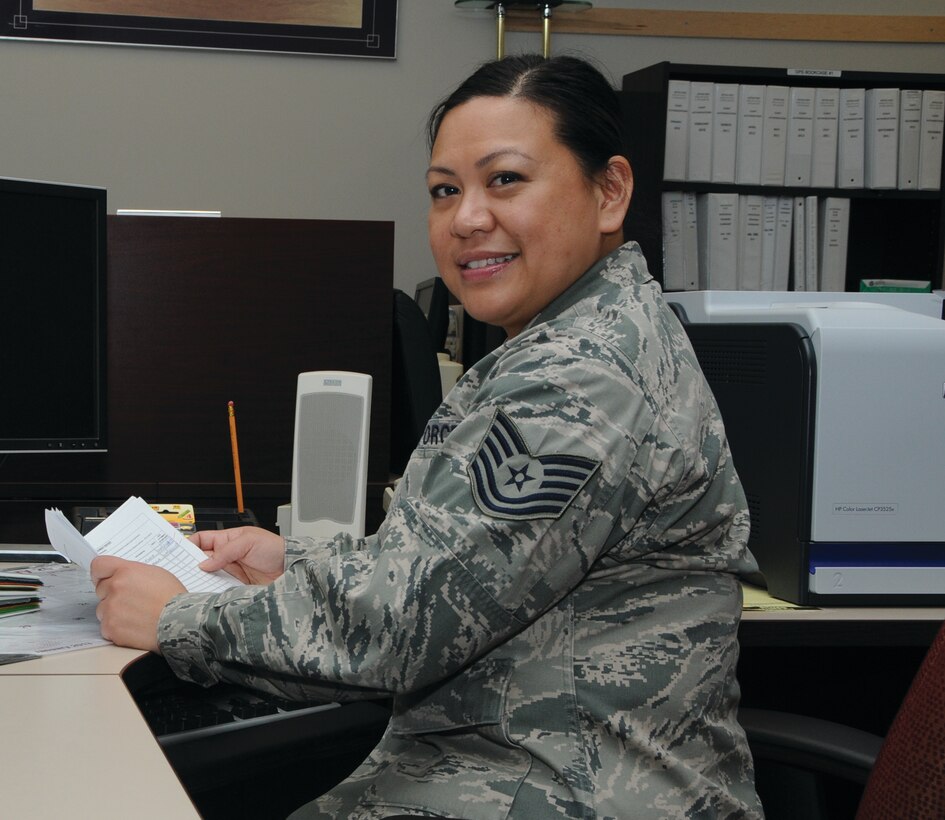 WRIGHT-PATTERSON AIR FORCE BASE, Ohio – Tech. Sgt. Luz Garcia, 89th Airlift Squadron NCO in charge, Squadron Aviation Resource Management, is the 445th Airlift Wing’s January 2013 Spotlight Performer. (U.S. Air Force photo/Tech. Sgt. Anthony Springer)