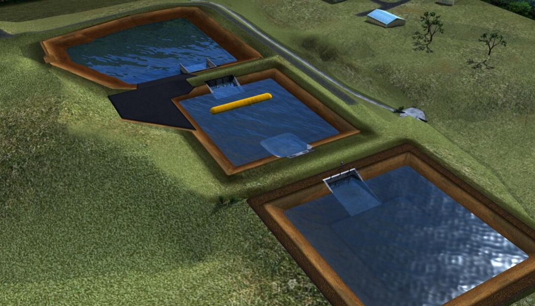 Artist’s rendition of the three-basin Full-Scale Levee Breach and Hydraulic Test Facility.