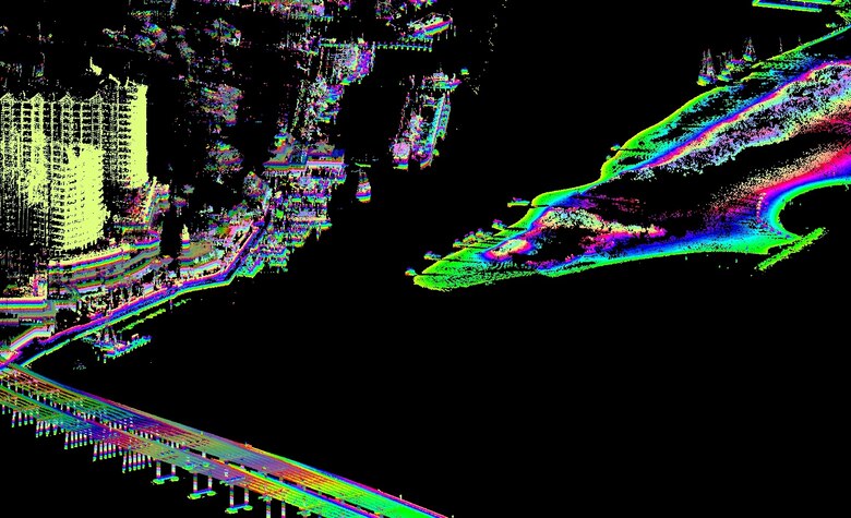 Terrestrial data characterizing a complex coastal entrance and infrastructure obtained using the Riegl Lidar.