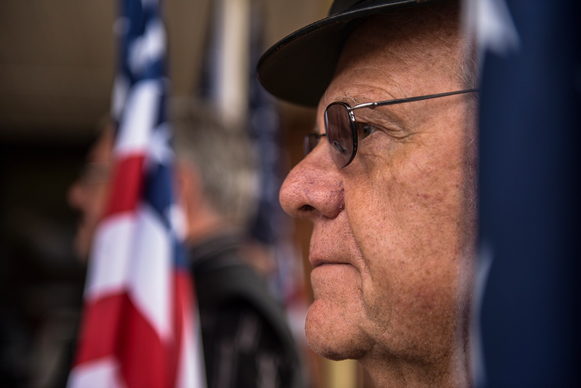 A member of the Patriot Guard Riders stands in a flag line outside of Cedar Heights Baptist Church in North Little Rock, Ark. on Dec. 4, 2012. The Patriot Guard conducts a variety of missions in honor of active duty military members and veterans. (U.S. Air Force photo by Staff Sgt. Russ Scalf)
