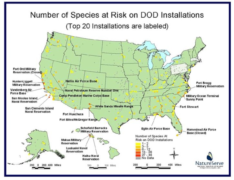 More than 240 documented species that are candidates for the Endangered Species Act live on DoD installations throughout the Nation.