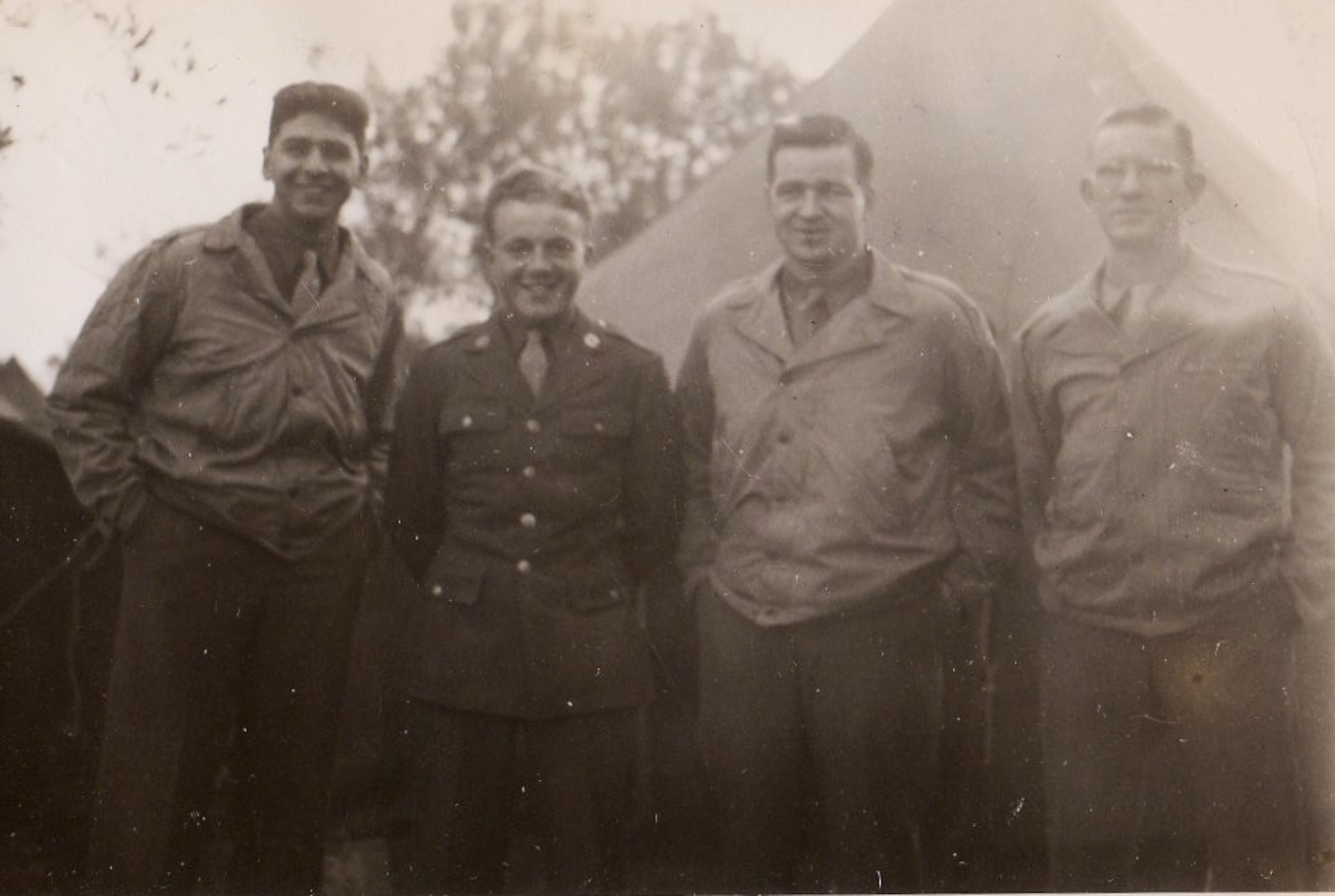 Late Army Air Force Tech Sgt. Cletis Carmean, second from left, stands with his fellow service members in Sicily, 1944. Cletis served as a crew chief for the C-47 Sky Train during World War II. (Courtesy photo)