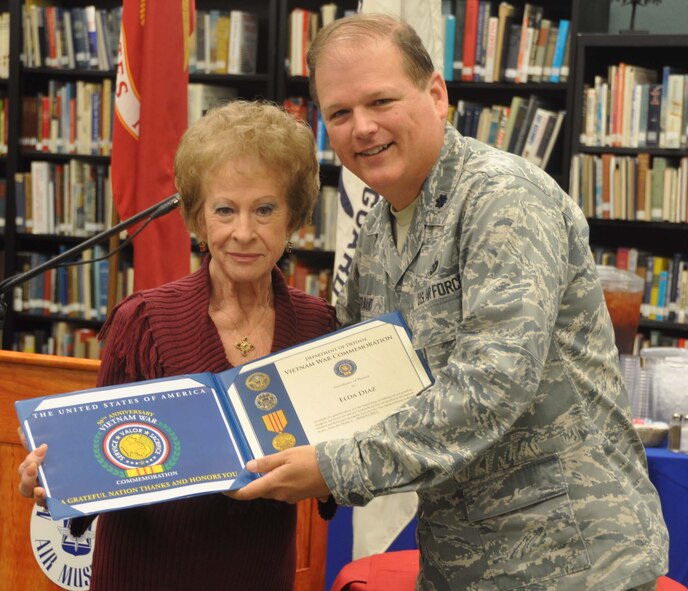 Lt. Col. Don Traud, director of Public Affairs for March Air Reserve Base, represented the Department of Defense as it recognized the sacrifices of the Vietnam War widows and their husbands at the March Field Air Museum last month. (U.S. Air Force photo by Megan Crusher)
