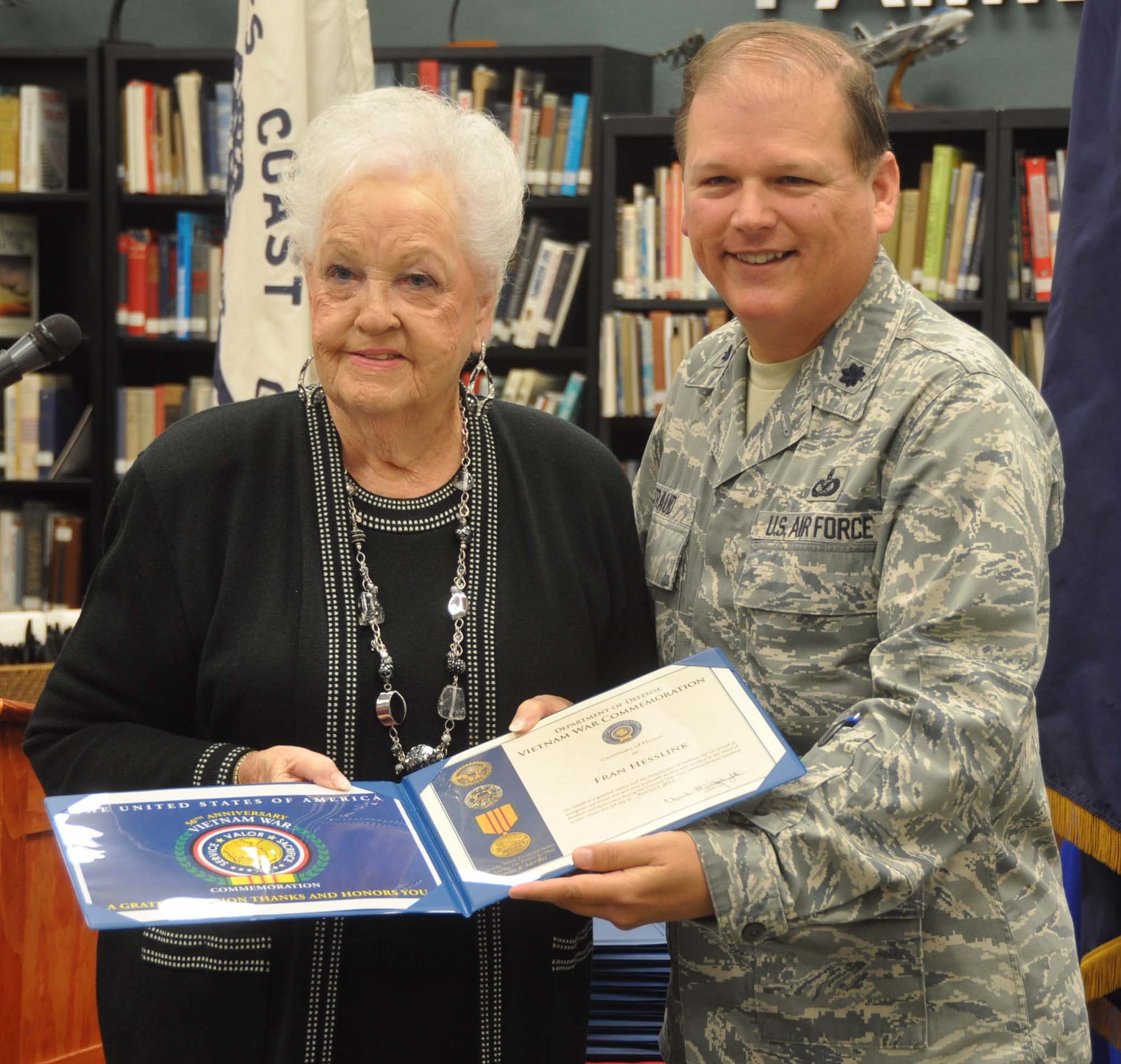 Lt. Col. Don Traud, Director of Public Affairs for March Air Reserve Base, represented the Department of Defense as it recognized the sacrifices of the Vietnam War widows and their husbands at the March Field Air Museum last month. (U.S. Air Force photo by Megan Crusher)