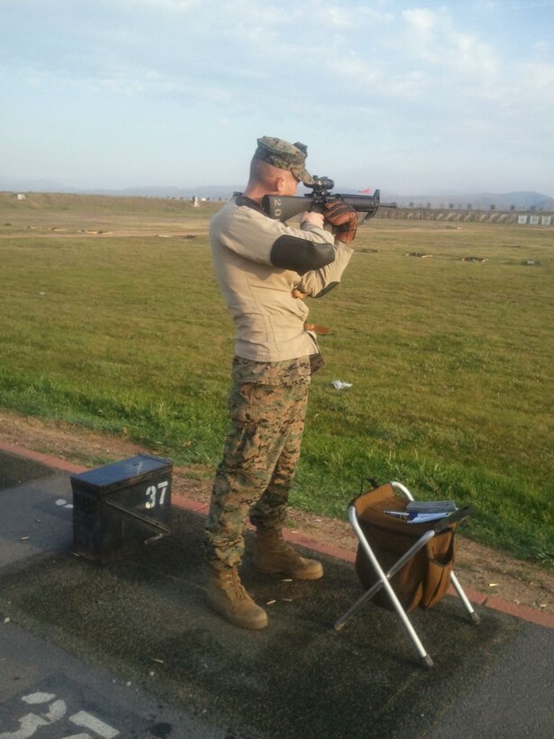 Staff Sgt. Timothy Sharp, staff noncommissioned officer-in-charge of Recruiting Station Northeast in San Antonio, fires his M16A2 service rifle during the 200-yard slow fire stage of the Depot Competition-in-Arms Program shooting match held at Marine Corps Base Camp Pendleton, Calif., Jan. 30 – Feb. 10, 2012.  Sharp and his teammates, Marine recruiters from the 8th Marine Corps District, won the Captain Jim Hill Rifle Team award for achieving the highest overall score in the rifle team match competition.