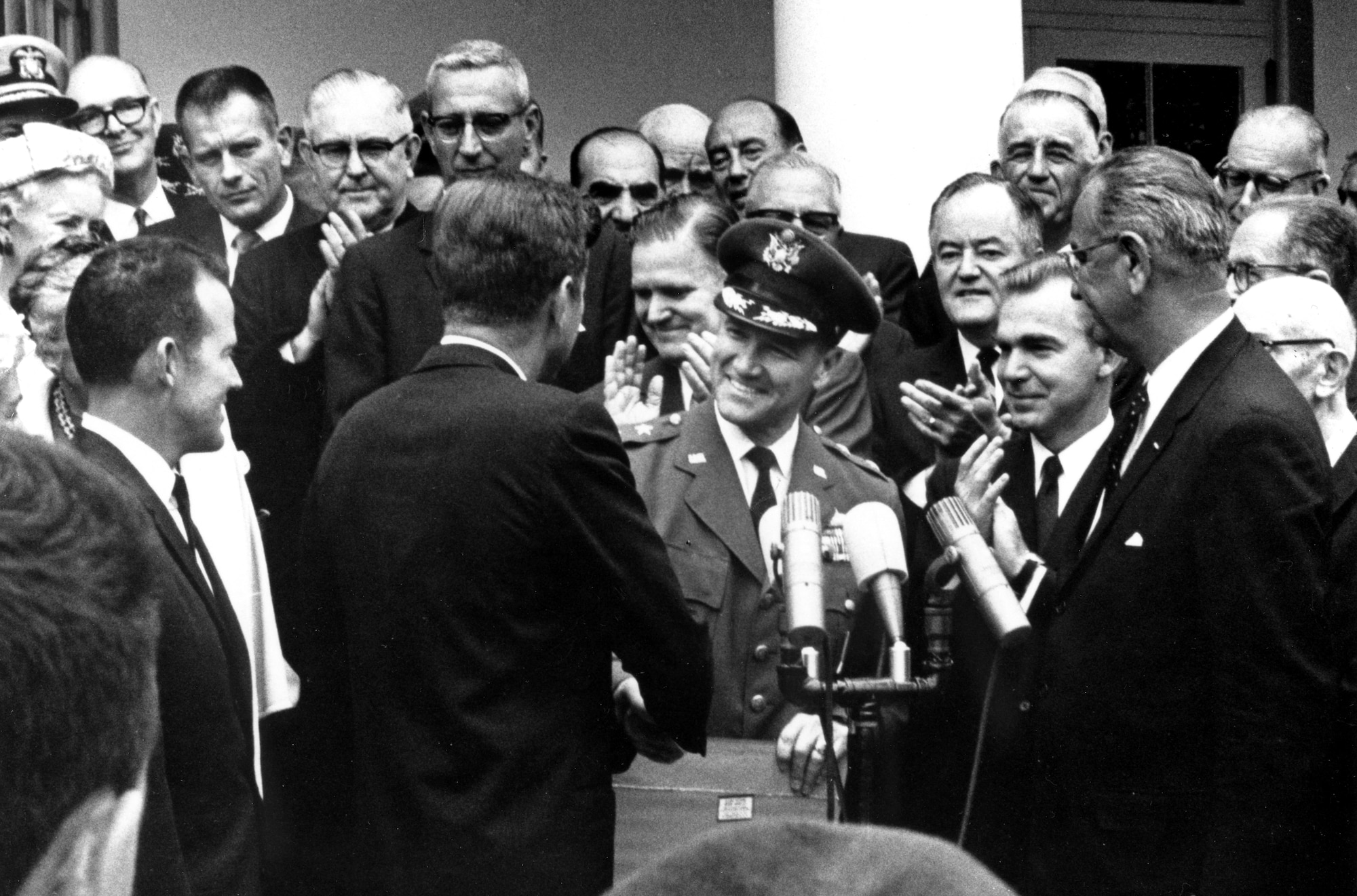 Maj. Gen. Ben Funk is presented with NASA’s Space Achievement Award at a White House ceremony in 1963. (Photo courtesy of SMC History Office)