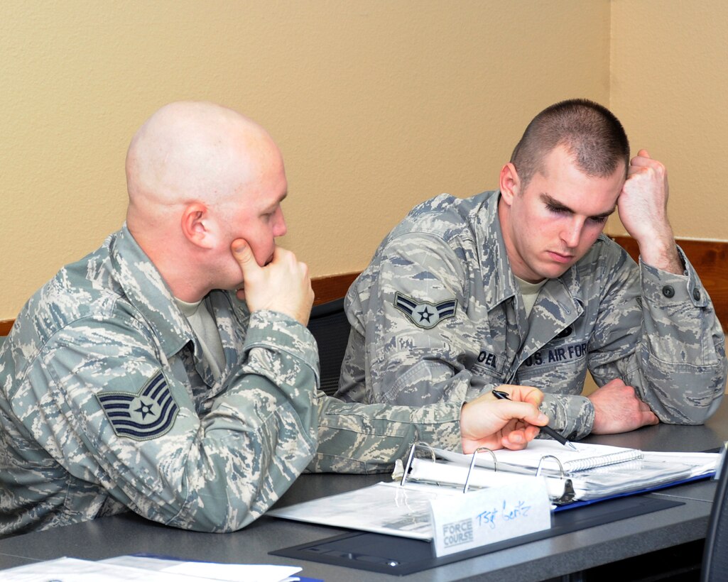 Airmen work a technology solution during a refueling equipment exercise Jan. 31, 2012 during the new Fuels Operational Readiness Capability Equipment (FORCE) training course taught by the 364th Training Squadron at Sheppard Air Force Base, Texas.  FORCE training looks at the fuels equipment of the future currently only being used in deployed locations. (U.S. Air Force photo/Frank Carter)