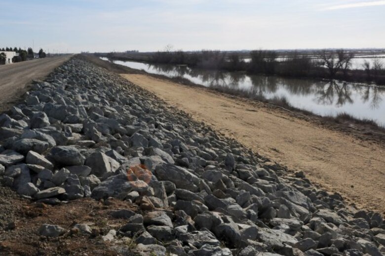 CALIFORNIA — Completed in 2009, the U.S. Army Corps of Engineers rebuilt and added rip rap, or large rock, to the waterside banks of a 400-foot stretch of levee near the Yolo Bypass to address issues with slumping. The repair work was completed as part of the West Sacramento Project, a joint effort with the West Sacramento Area Flood Control Agency and the Central Valley Flood Protection Board to improve the levees surrounding West Sacramento.